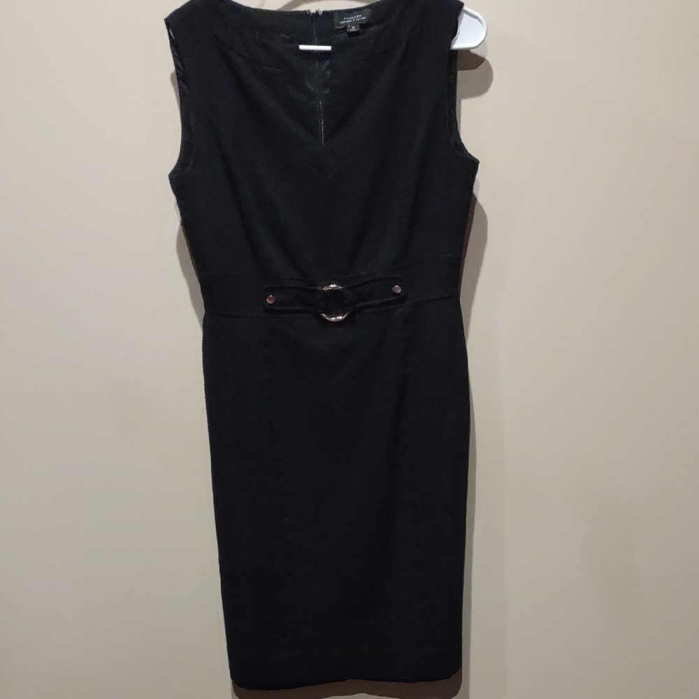 Tahari Black Sleeveless Dress Textured God Buckle Size 8